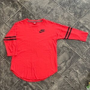 NIKE ‘JUST DO IT’ Retro Women’s Red 3/4 Sleeve Soorty Tshirt with Black Stripes